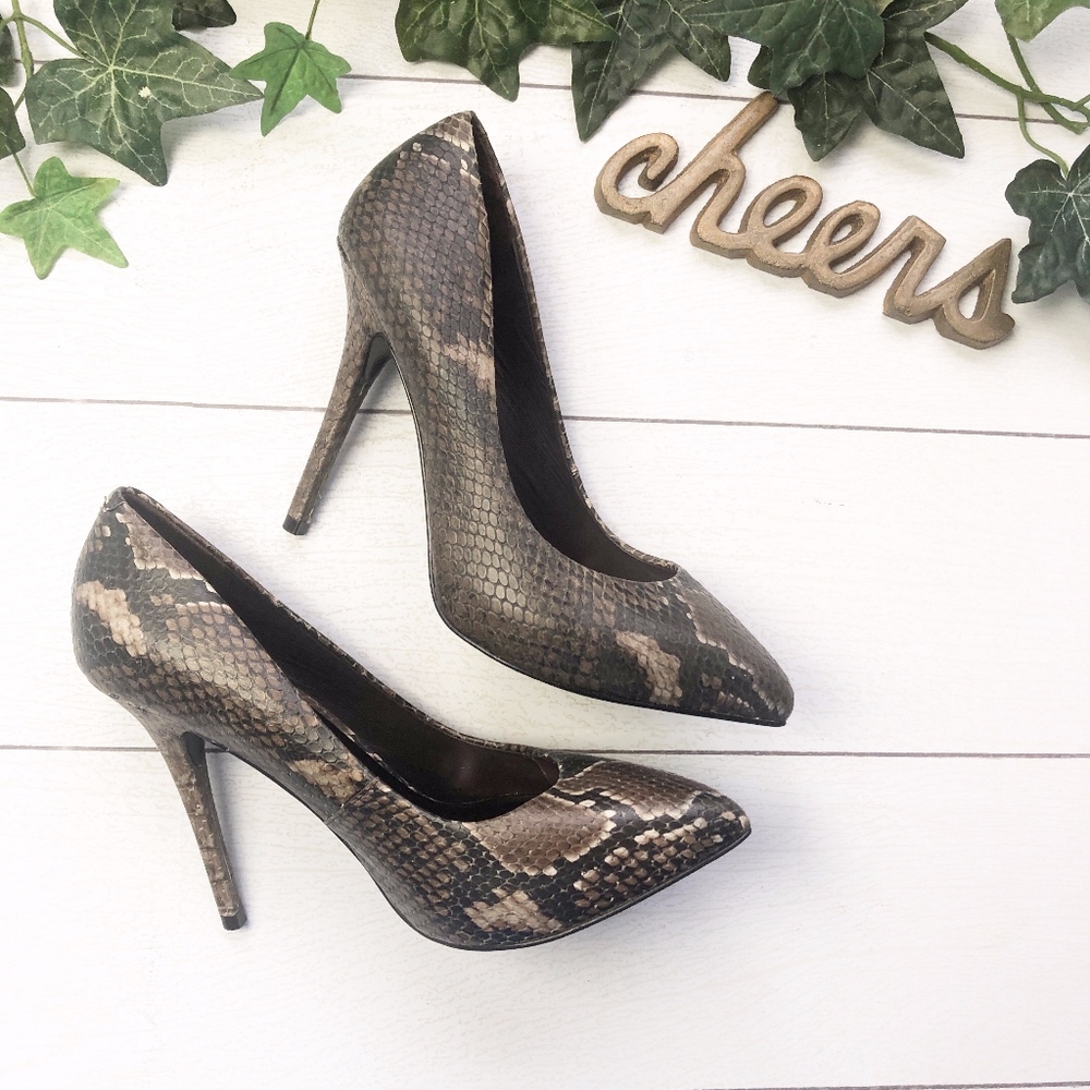 GUESS by MARCIANO Florence Snake Print Heels